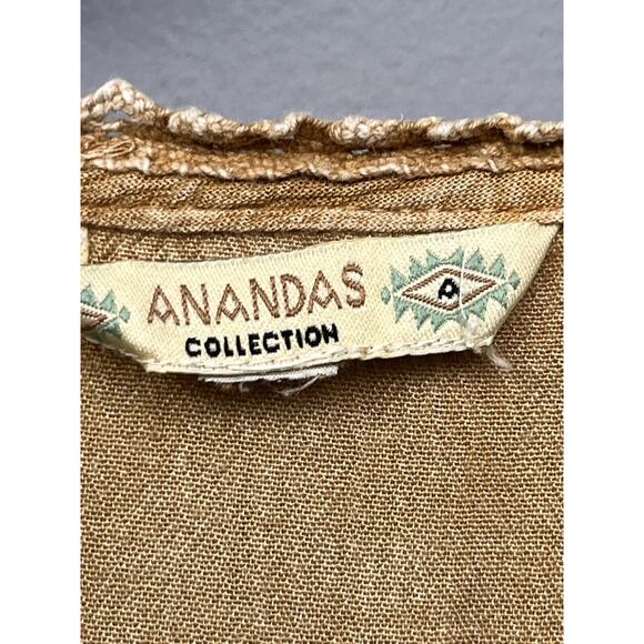 Anandas Collection Sleeveless Dress OSFA Womens Tan Embroidered Beach Button - Picture 4 of 7
